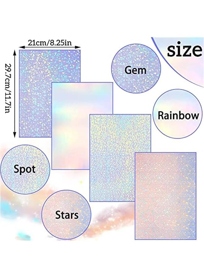 MOXO Holographic Sticker Paper, 36 Sheets A4 Vinyl Sticker Paper SelfAdhesive Waterproof Film with Gem Spot Rainbow Star Patterns, 11.7 x 8.3 Inch Gem, Dot, Colorful, Star - Image 3