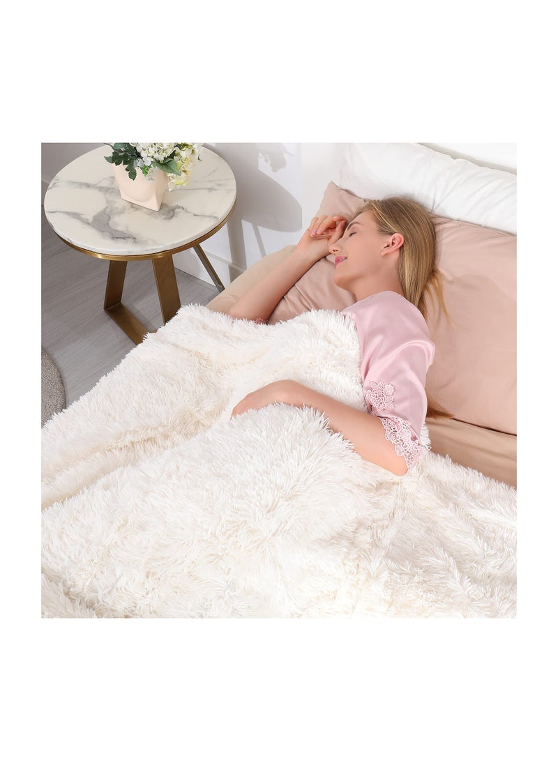 SYOSI Decorative Extra Soft Fuzzy Faux Fur Throw Blanket 50" x 63", Solid Reversible Lightweight Long Hair Shaggy Blanket, Fluffy Cozy Plush Comfy Microfiber Fleece for Couch Sofa Bedroom, Cream White  - Image 4