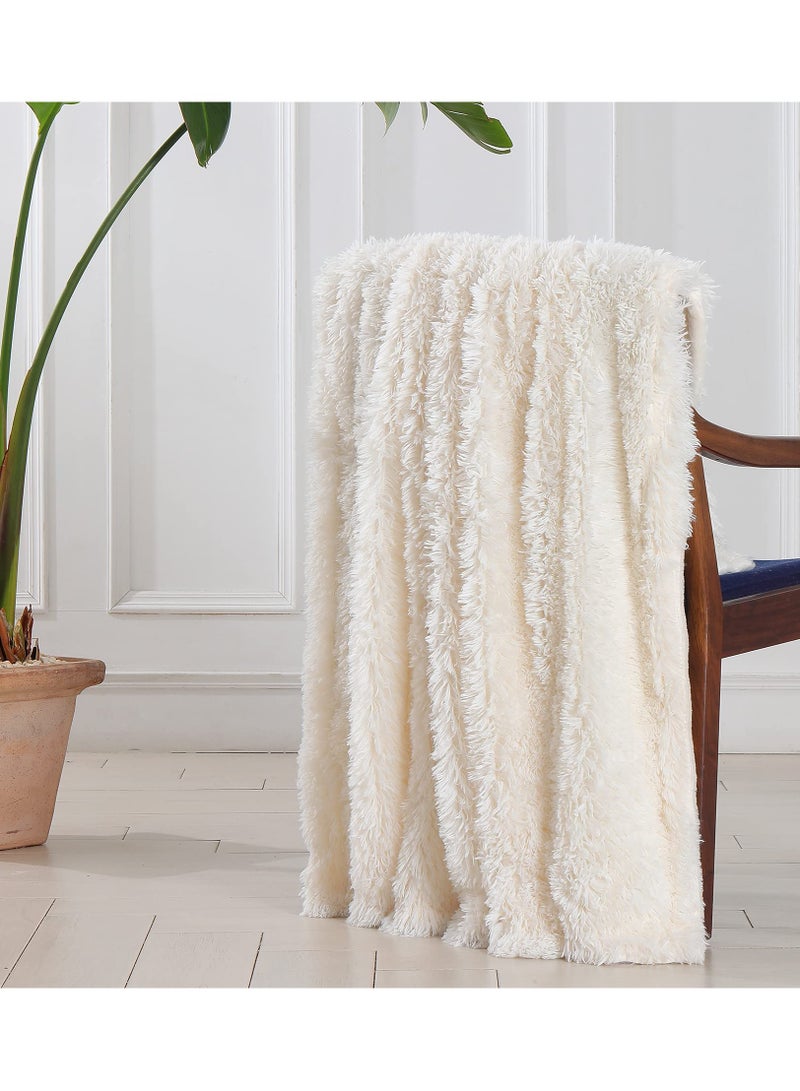 SYOSI Decorative Extra Soft Fuzzy Faux Fur Throw Blanket 50" x 63", Solid Reversible Lightweight Long Hair Shaggy Blanket, Fluffy Cozy Plush Comfy Microfiber Fleece for Couch Sofa Bedroom, Cream White  - Image 5