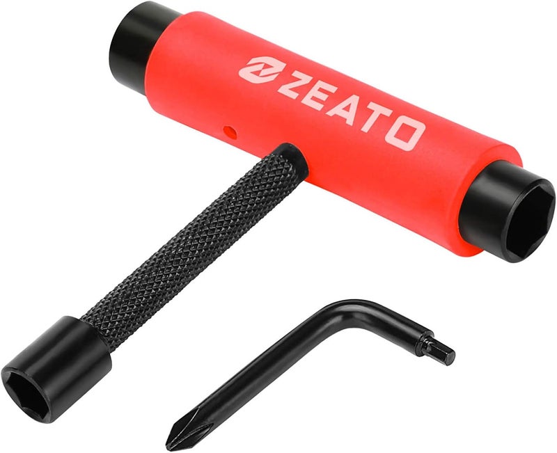 Zeato All-in-One Skate Tools Multi-Function Portable Skateboard T Tool Accessory with T-Type Allen Key and L-Type Phillips Head Wrench Screwdriver - Image 1