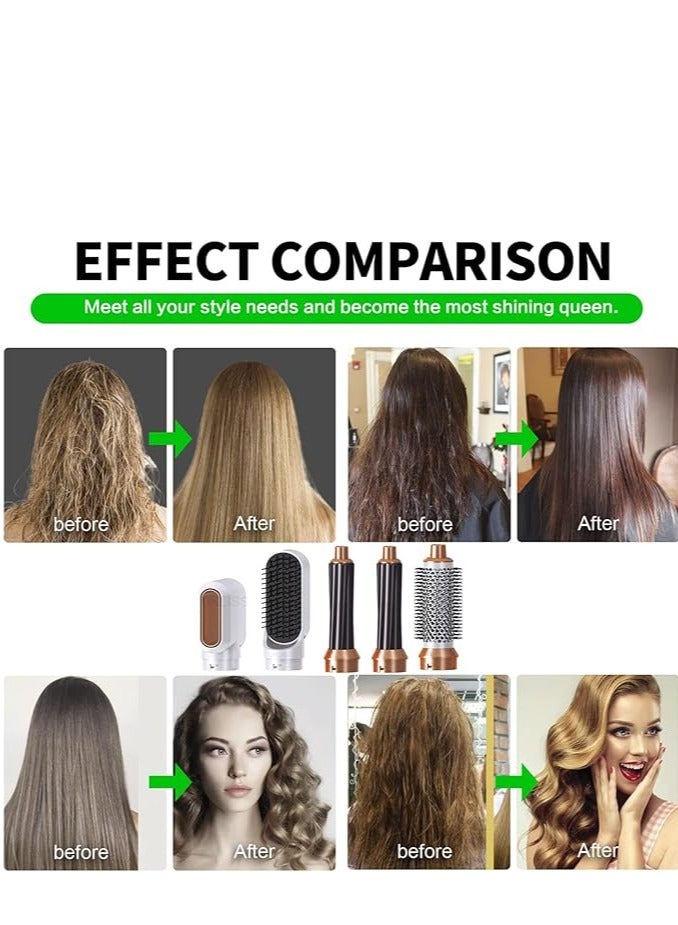 general 5 in 1 Hair Dryer, Hair Straightener Comb Curling Brush with 5 Interchangeable Barrels, Negative Ion Salon Styler Tools for Curling Drying Straightening Rotating Anti-scald (Gold) - Image 5