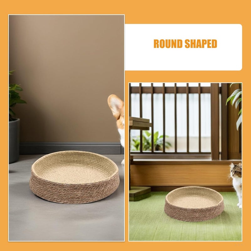 Woven Round Pet Nest Cushion Natural Rattan Dog Circle Bed Small Size Light Brown Cat Sleeping Bed Indoor Use - Image 3