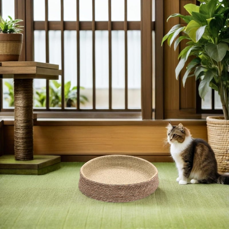 Woven Round Pet Nest Cushion Natural Rattan Dog Circle Bed Small Size Light Brown Cat Sleeping Bed Indoor Use - Image 4