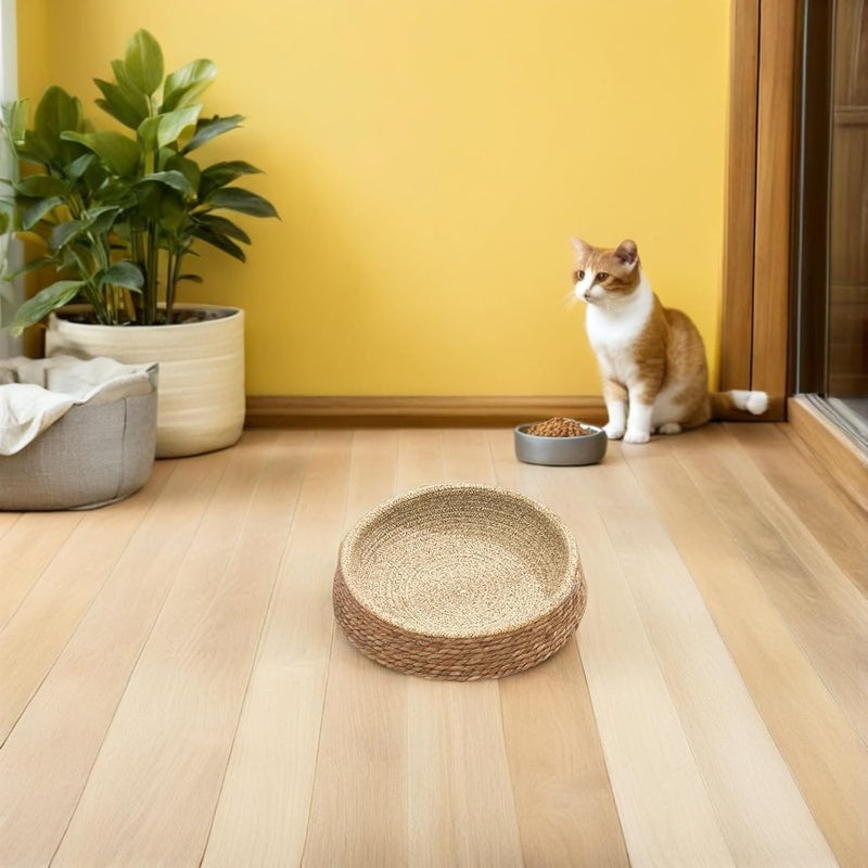 Woven Round Pet Nest Cushion Natural Rattan Dog Circle Bed Small Size Light Brown Cat Sleeping Bed Indoor Use - Image 5