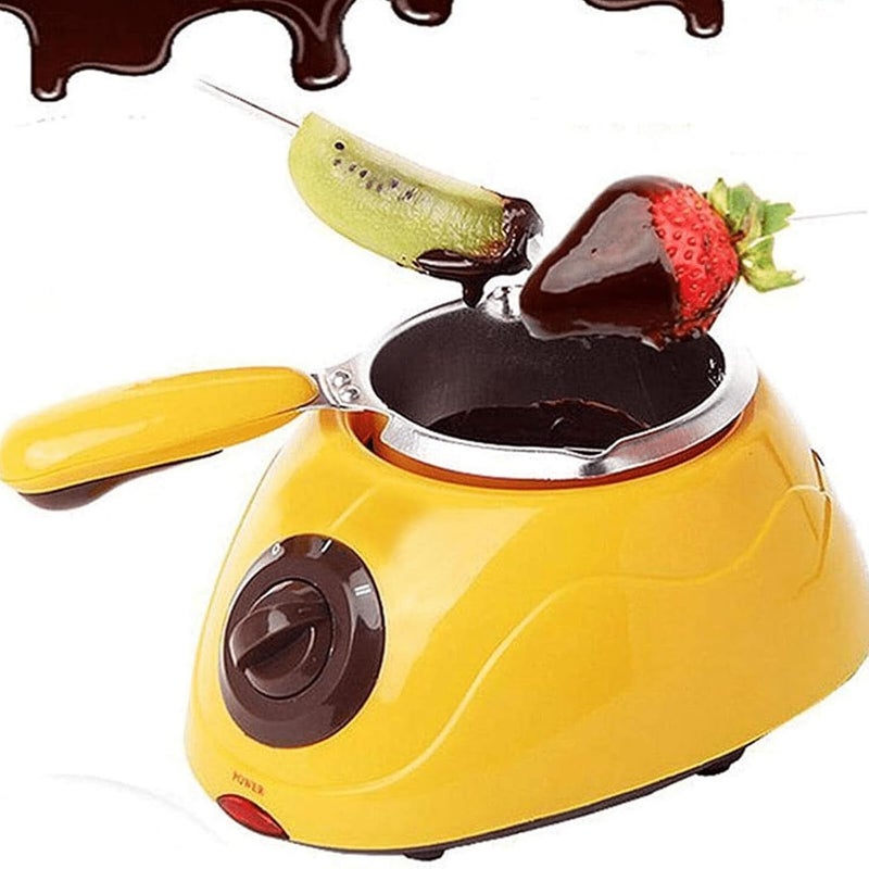 Portible Portible Upgraded Melting Fondue SetMINI Electric Chocolate Melting PotChocolate Fondue FountainWarmer Machine for Milk ChocolateCheeseButterCandy Yellow  - Image 1