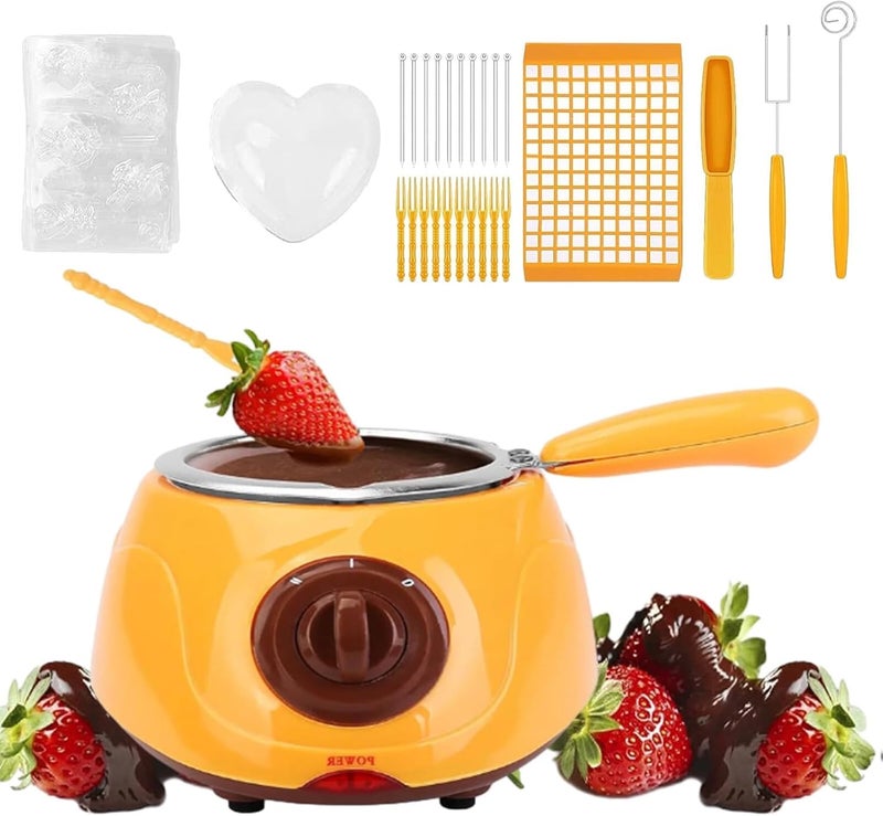 Portible Portible Upgraded Melting Fondue SetMINI Electric Chocolate Melting PotChocolate Fondue FountainWarmer Machine for Milk ChocolateCheeseButterCandy Yellow  - Image 2