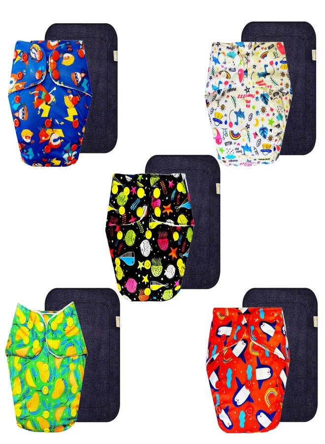 Dumbledo Premium Cloth Diaper with Black Insert (Pack of 5) | Hypoallergenic | Reusable & Washable | Quick Dry | Everyday Diapering Essential | 3 Months - 3 Years | Unisex Baby - Image 1