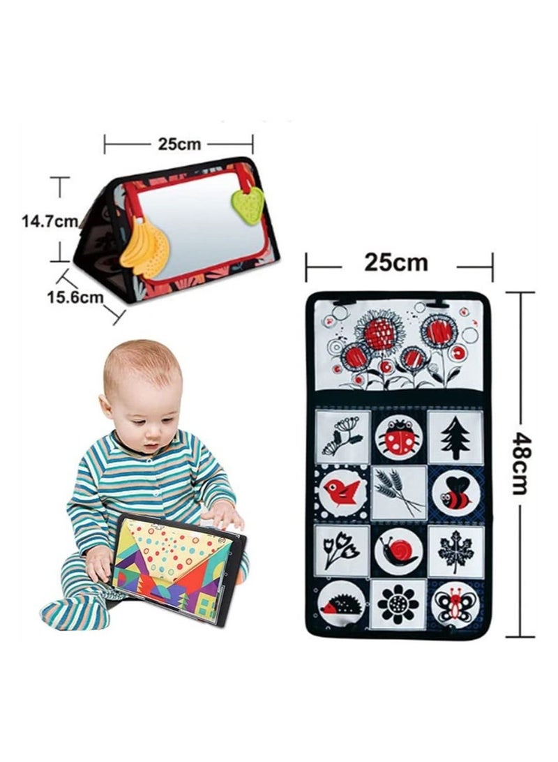 NIBEMINENT Baby Mirror Toys,High Contrast Black, White Color Developmental Sensory Perception Toy for Baby,Toys with Crinkle Cloth Book and Teethers, Crawling Activity Mat Floor - Image 3