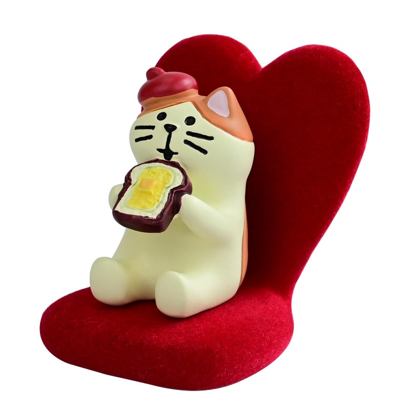 Mevodeata Cute Mini Cat Eating Toast Bread Figurine with Small Sofa Resin Figure for Office Home Decor for Cat Lovers (Love Shaped Sofa) - Image 1