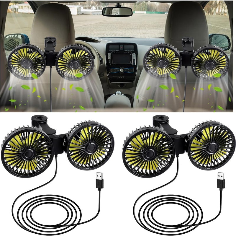 Tujoe 2 Pcs Dual Car Seat Fans for Portable USB Backseat Cooling 12v Headrest 360 Degree Rotatable Fan Powerful Electric Air Circulation for Vehicles Suv(USB Style) - Image 1