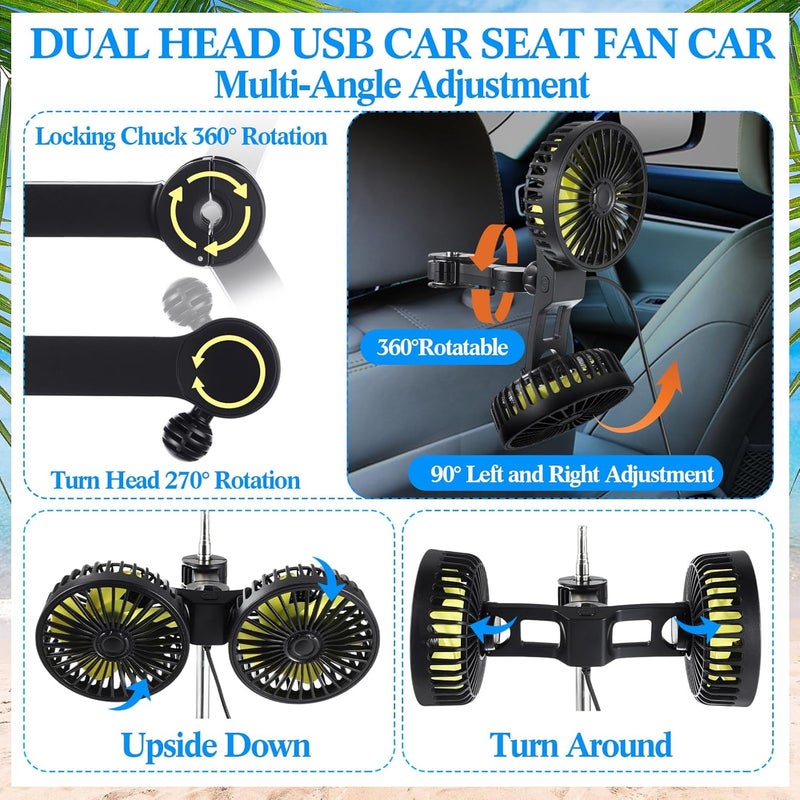 Tujoe 2 Pcs Dual Car Seat Fans for Portable USB Backseat Cooling 12v Headrest 360 Degree Rotatable Fan Powerful Electric Air Circulation for Vehicles Suv(USB Style) - Image 4