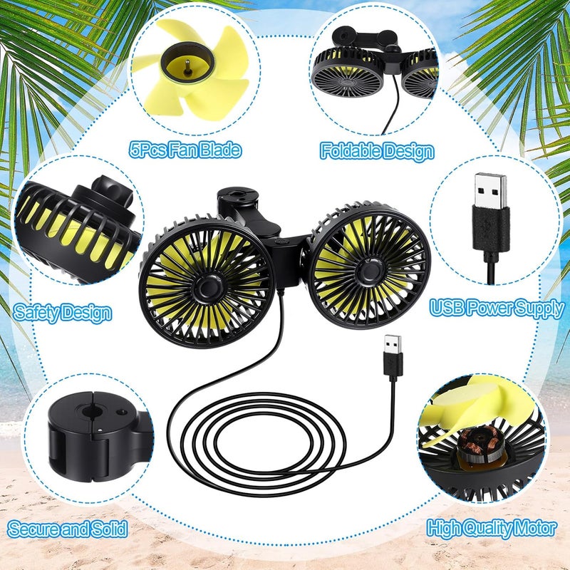 Tujoe 2 Pcs Dual Car Seat Fans for Portable USB Backseat Cooling 12v Headrest 360 Degree Rotatable Fan Powerful Electric Air Circulation for Vehicles Suv(USB Style) - Image 3