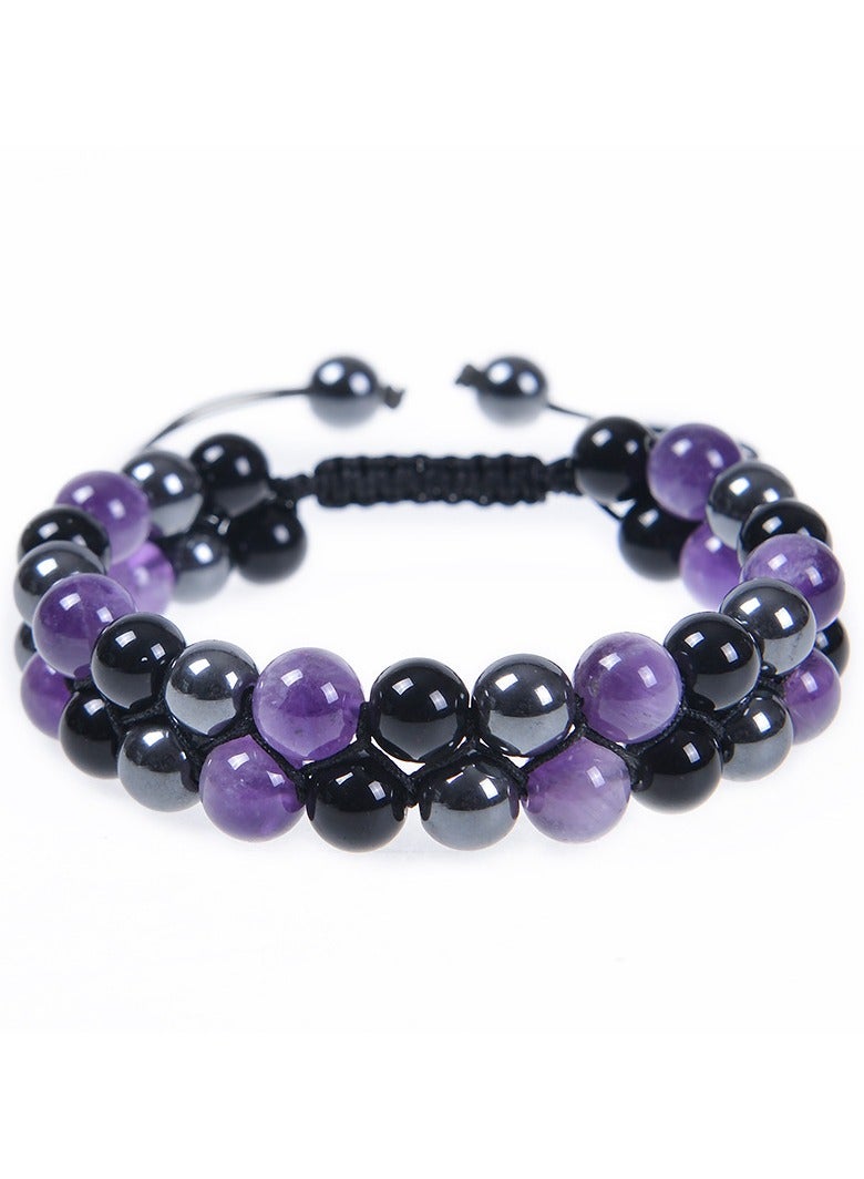 8mm natural stone bracelet, double layered hand woven double row men's bracelet
