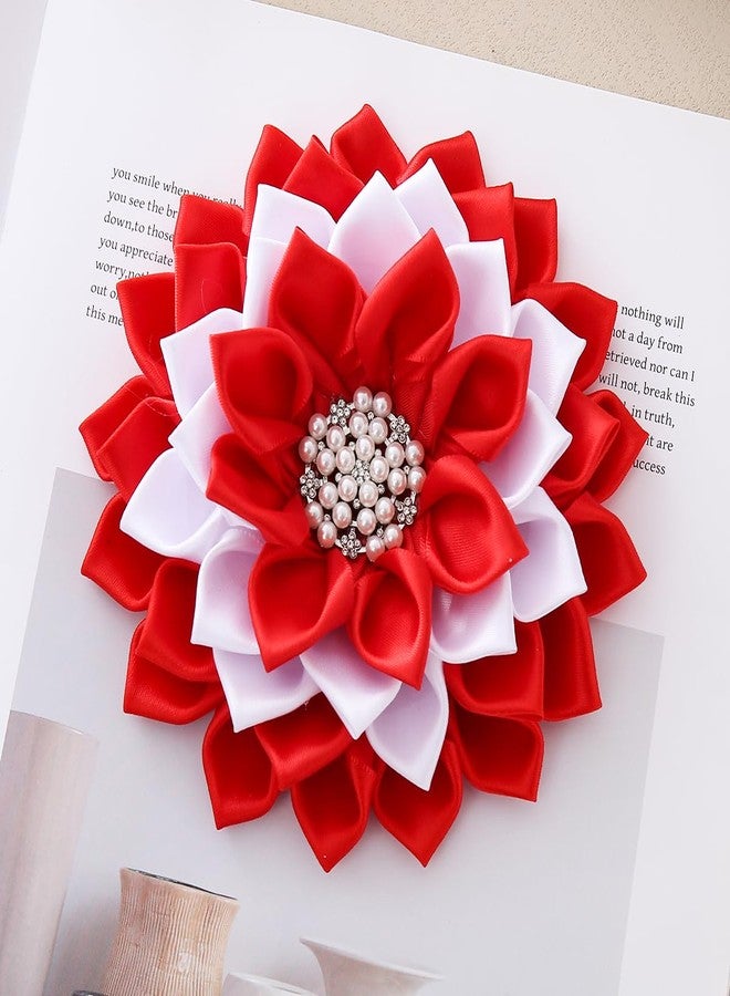 HUSURU Elegant Satin Fabric Ribbon Corsage Flower Brooch White Red Floral Delta DST Sorority Gifts Party Jewelry For Women - Image 5