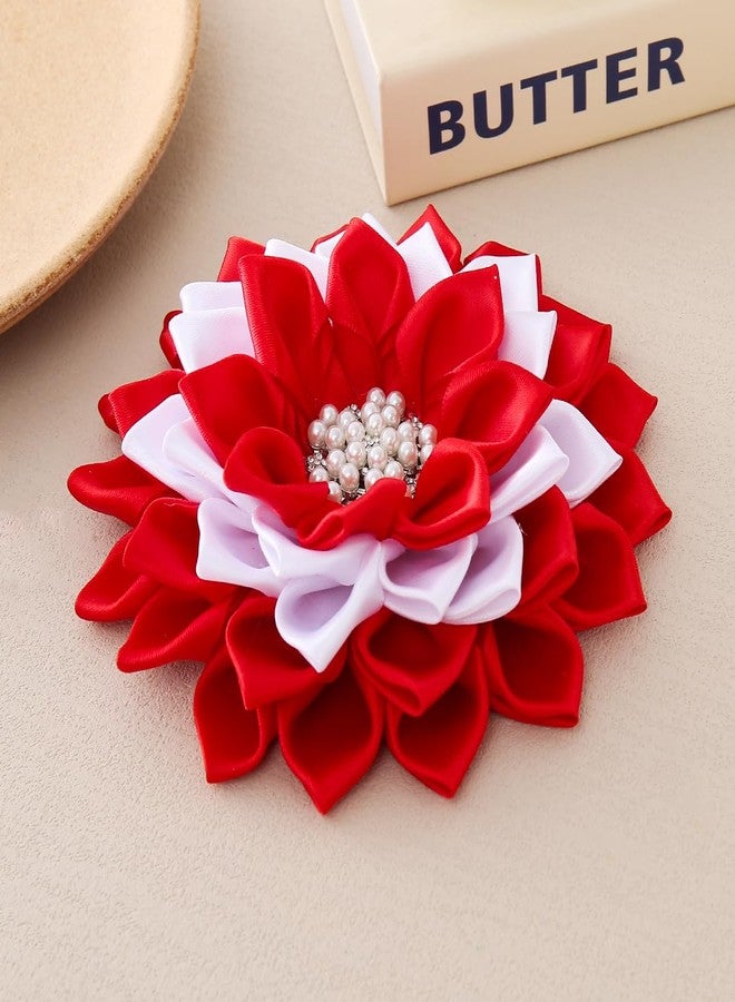 HUSURU Elegant Satin Fabric Ribbon Corsage Flower Brooch White Red Floral Delta DST Sorority Gifts Party Jewelry For Women - Image 4