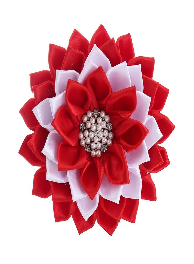 HUSURU Elegant Satin Fabric Ribbon Corsage Flower Brooch White Red Floral Delta DST Sorority Gifts Party Jewelry For Women - Image 1