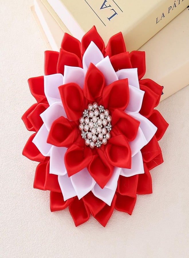 HUSURU Elegant Satin Fabric Ribbon Corsage Flower Brooch White Red Floral Delta DST Sorority Gifts Party Jewelry For Women - Image 2