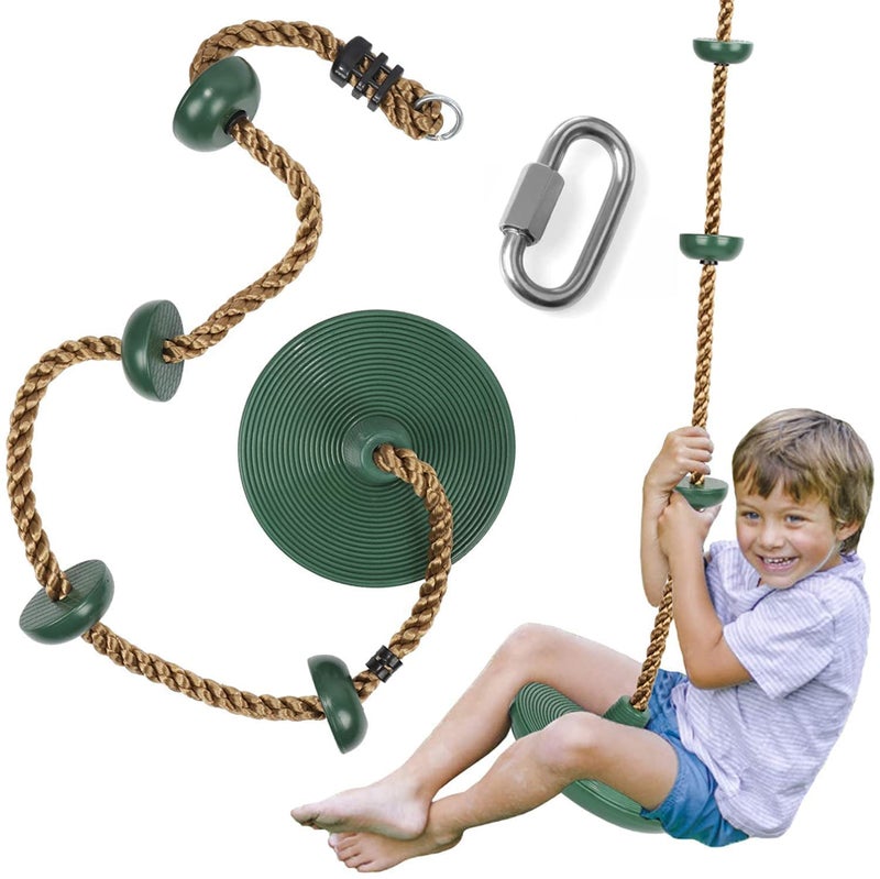 REZNOR Plastic Platforms Disc Tree Swing Seat And Climbing Knot Rope With Carabiner Hook For Kids Outdoor Playground Set (Green-With Disc, 30 Cm, 200 Cm, 200 Cm) - Image 1
