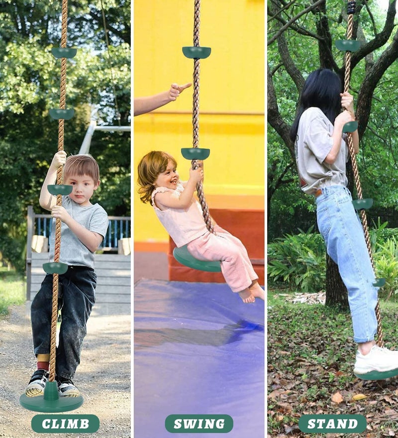 REZNOR Plastic Platforms Disc Tree Swing Seat And Climbing Knot Rope With Carabiner Hook For Kids Outdoor Playground Set (Green-With Disc, 30 Cm, 200 Cm, 200 Cm) - Image 3