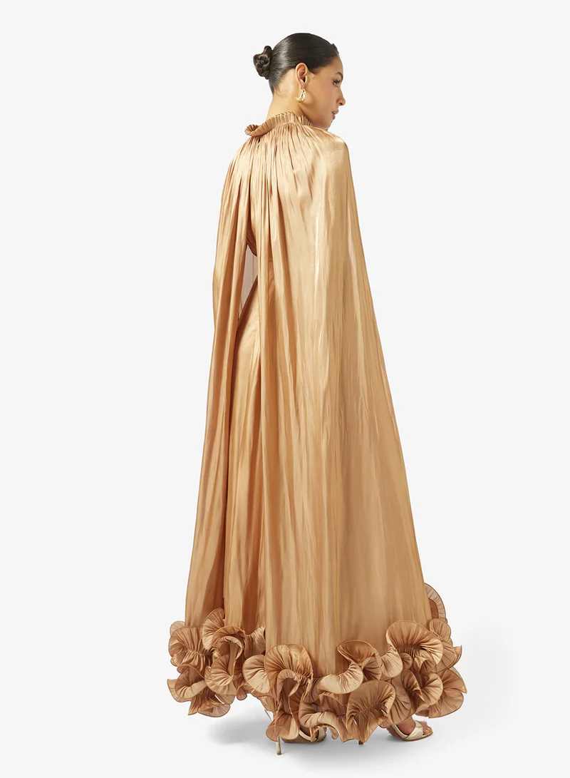 Golden Apple Crinkle With Ruffle Dress