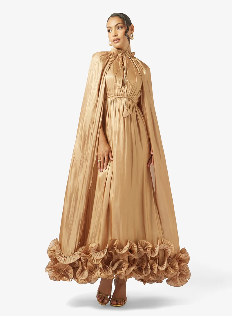 Golden Apple Crinkle With Ruffle Dress