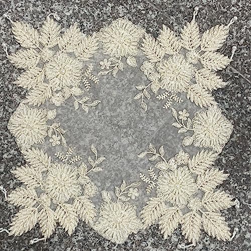 VIRFONOR Handmade Embroidery Beaded lace Doilies Home Decor Mat for Coffee Table Ornaments Flower Pot Home Wedding Decoration157x157 Beige - Image 3