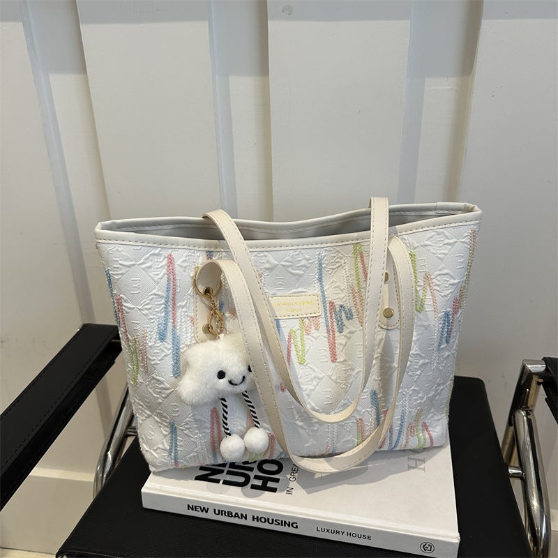Trendy Large Tote Bag with Cute Pendant for Women - Image 3