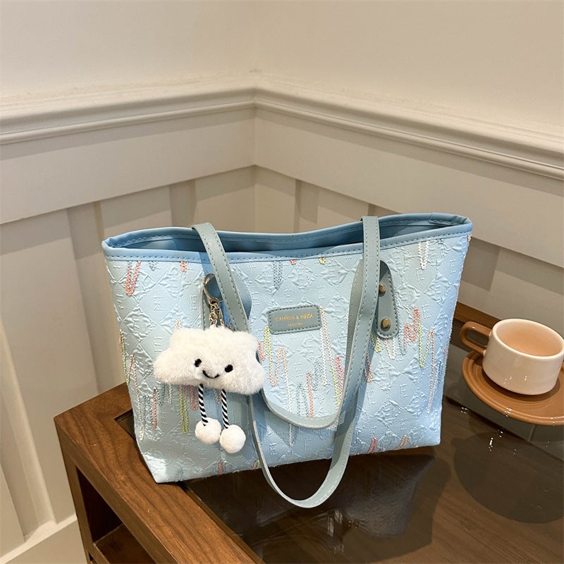 Trendy Large Tote Bag with Cute Pendant for Women - Image 2