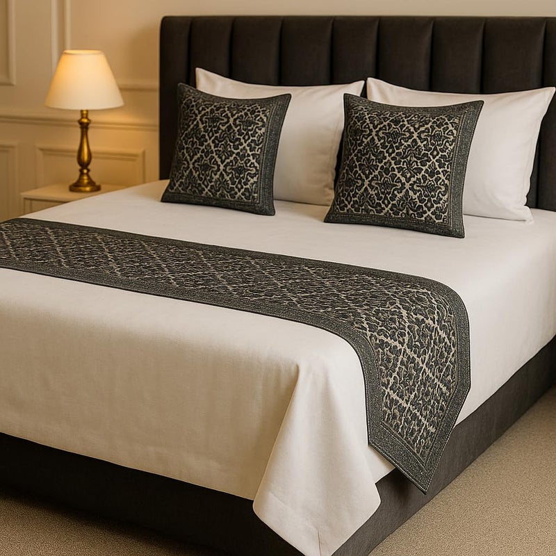 Décor Bed Runner Set with 2 Cushion Covers (16x16) – Hotel-Style, Colorfast & Machine-Washable – Fits Queen/King – Bronze (Solid)