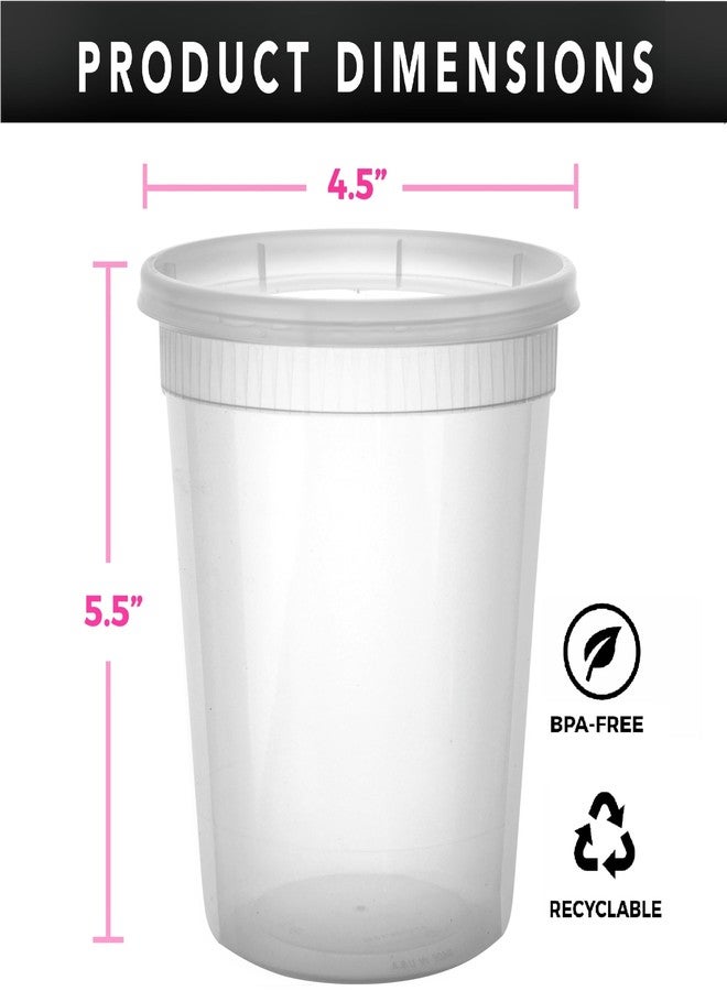 Green Direct Deli Food Storage Containers with Lids, 32 oz. Pack of 24, Disposable Clear Round Leakproof Food Storage Containers - Image 5