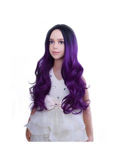 PATTNIUM Dark Purple Wig Kids Child Wig Long Curly Wavy Wig Ombre Purple Wig Middle Part Girls Wig Black To Purple Wigs Heat Resistant Synthetic Hair Wig With Wig Cap  - Image 3