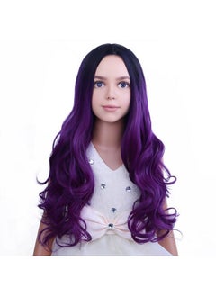 PATTNIUM Dark Purple Wig Kids Child Wig Long Curly Wavy Wig Ombre Purple Wig Middle Part Girls Wig Black To Purple Wigs Heat Resistant Synthetic Hair Wig With Wig Cap  - Image 1