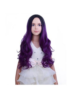 PATTNIUM Dark Purple Wig Kids Child Wig Long Curly Wavy Wig Ombre Purple Wig Middle Part Girls Wig Black To Purple Wigs Heat Resistant Synthetic Hair Wig With Wig Cap  - Image 4