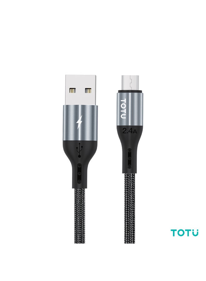 Totu 2.4A Fast Charging Micro USB Cable [1.2m] Nylon Braided Anti-Break Android Data Cord with Aluminum Alloy Shell, Black - Image 1
