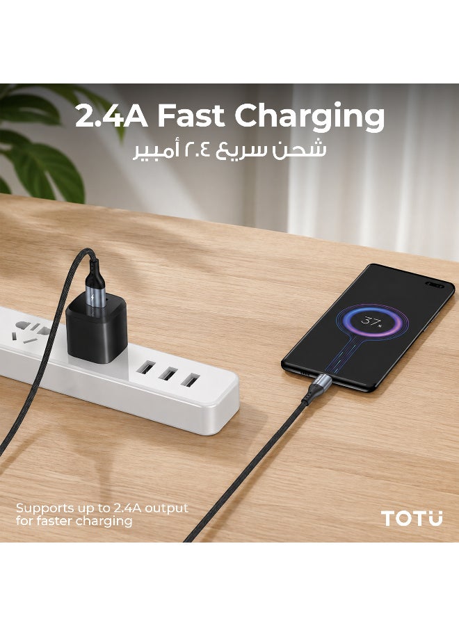 Totu 2.4A Fast Charging Micro USB Cable [1.2m] Nylon Braided Anti-Break Android Data Cord with Aluminum Alloy Shell, Black - Image 3