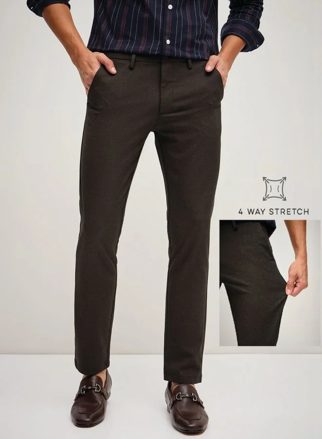 THE BEAR HOUSE Men's Brown 4 Way Stretch Formal Trouser Versatile Office and Travel Pants Comfortable Fit for Everyday Use Easy to Style Bottomwear for Work Weekend and Outings