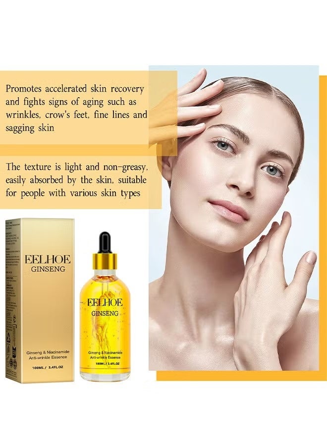 EELHOE Ginseng And Niacinamide Anti-Wrinkle Essence, Ginseng Anti Ageing Serum For Women, Fade The Eyes Of Fine Lines And Lines, Tighten The Face, Moisturize The Skin Essence 100ml - Image 4