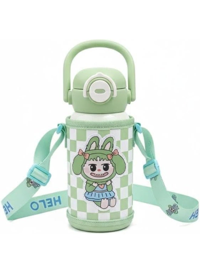 سبيس شوب زجاجة مياه أنيقة للأطفال من الستانلس ستيل المعزول مع غطاء واقي وحزام كتف قابل للتعديل     قارورة حرارية للساخن والبارد للمدرسة والسفر سعة ٥٠٠ مل متعددة الألوان - Image 2