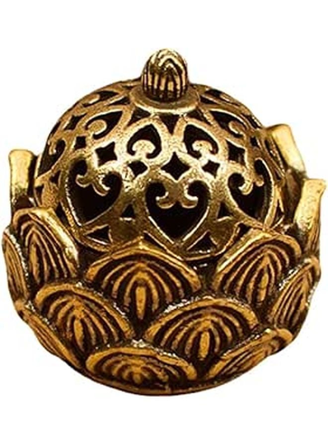 حامل البخور العتيق من النحاس على شكل لوتس بغطاء مجوف، زينة للمنزل ولجلسات التأمل والعطور. - Image 1