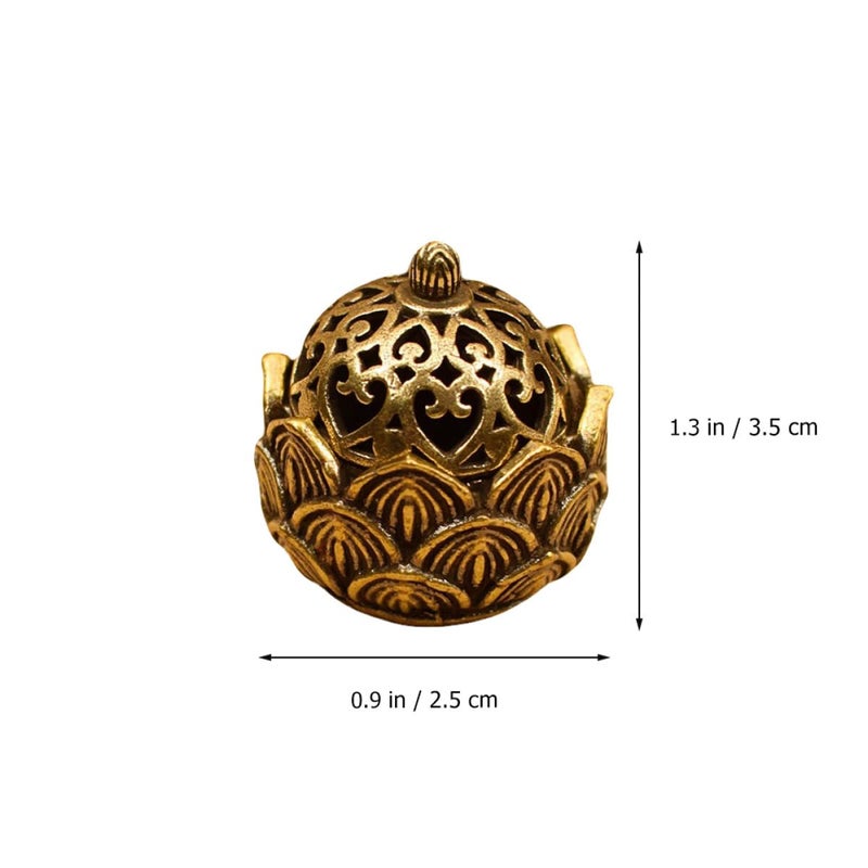 حامل البخور العتيق من النحاس على شكل لوتس بغطاء مجوف، زينة للمنزل ولجلسات التأمل والعطور. - Image 3