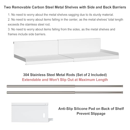 SHINEWON Expandable Under Cabinet Shelf Organizer with 0.94-Inch Thick Clips, Heavy Duty Extendable Under Shelf Storage Basket for Pantry or Laundry Room, White, 1 Pack, Interior: 4.13" H x 7.2" D - Image 3