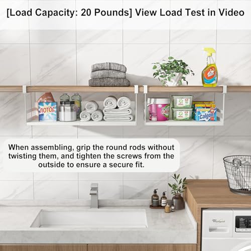 SHINEWON Expandable Under Cabinet Shelf Organizer with 0.94-Inch Thick Clips, Heavy Duty Extendable Under Shelf Storage Basket for Pantry or Laundry Room, White, 1 Pack, Interior: 4.13" H x 7.2" D - Image 4