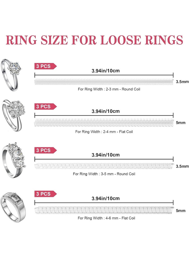 Loose Ring Size Adjuster Set – 12 Pieces with 4 Sizes – Transparent Invisible Silicone Ring Guard for Women and Men – Adjustable Anti-Slip Ring Tightening Tools – Resize Oversized Rings Without Permanent Alteration – Comfortable and Safe for Daily Use - Image 2