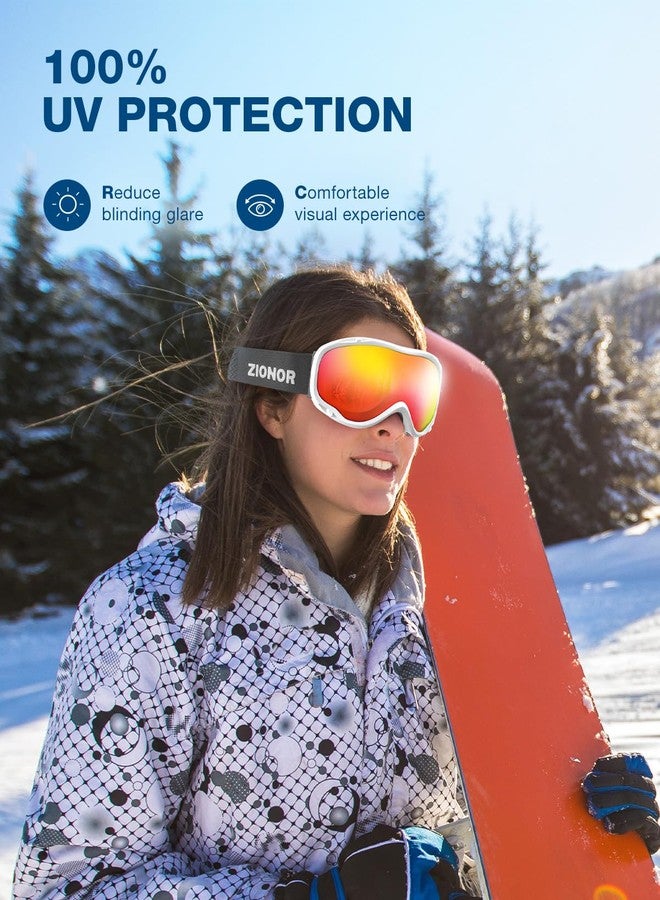 ZIONOR Lagopus Ski Snowboard Goggles UV Protection Anti fog Snow Goggles for Men Women Adult Youth VLT 16% White Frame Mirrored Red Lens - Image 4