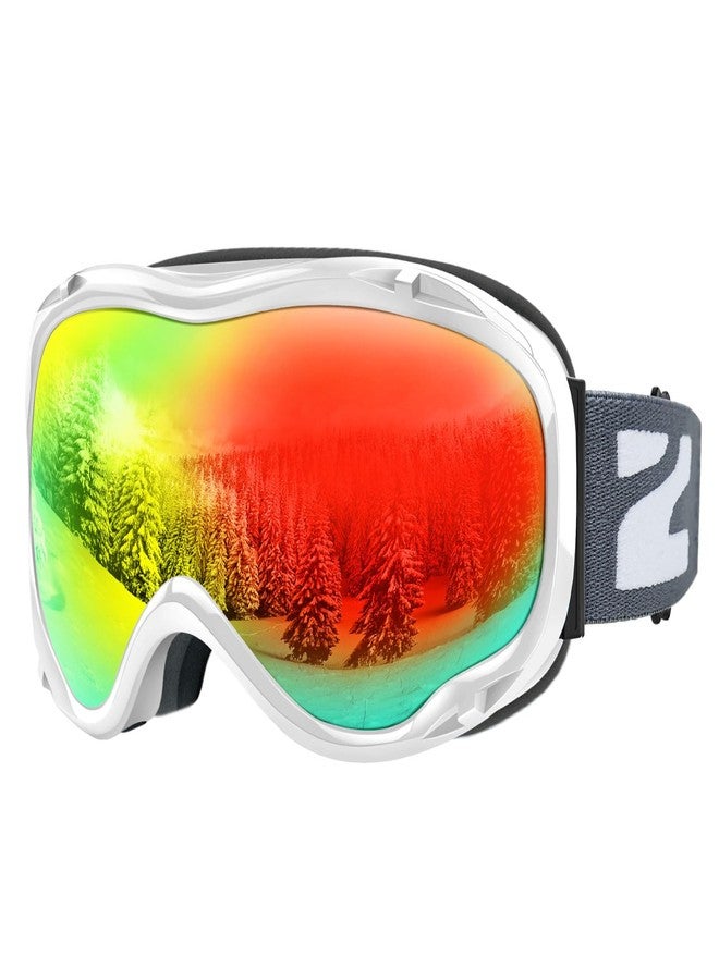 ZIONOR Lagopus Ski Snowboard Goggles UV Protection Anti fog Snow Goggles for Men Women Adult Youth VLT 16% White Frame Mirrored Red Lens - Image 1