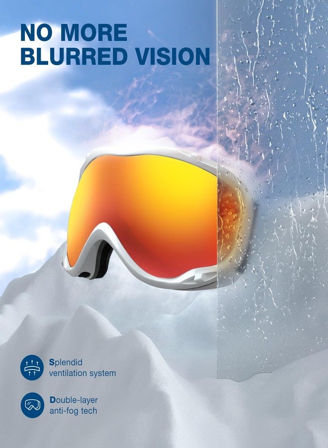 ZIONOR Lagopus Ski Snowboard Goggles UV Protection Anti fog Snow Goggles for Men Women Adult Youth VLT 16% White Frame Mirrored Red Lens - Image 5