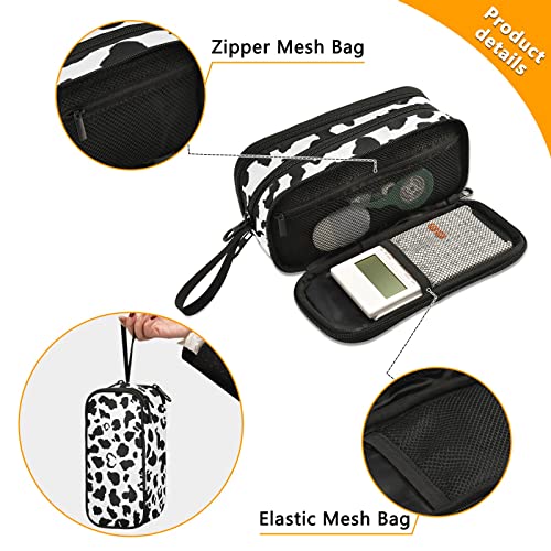 Fustylead Black White Milk Cow Skin Print Large Pencil Pen Case Stationery Bag, 3 Compartments School College Office Desk Organizer Storage Pouch Marker for Teen Boys Girls Students - Image 5