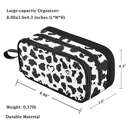 Fustylead Black White Milk Cow Skin Print Large Pencil Pen Case Stationery Bag, 3 Compartments School College Office Desk Organizer Storage Pouch Marker for Teen Boys Girls Students - Image 3