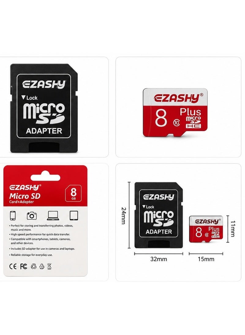 ايزاشي بطاقة ذاكرة EZASHY بسعة 8 جيجابايت من نوع Micro SD مع محول SD | بطاقة تخزين للهواتف الذكية والكاميرات والأجهزة اللوحية وأجهزة الكمبيوتر - Image 2