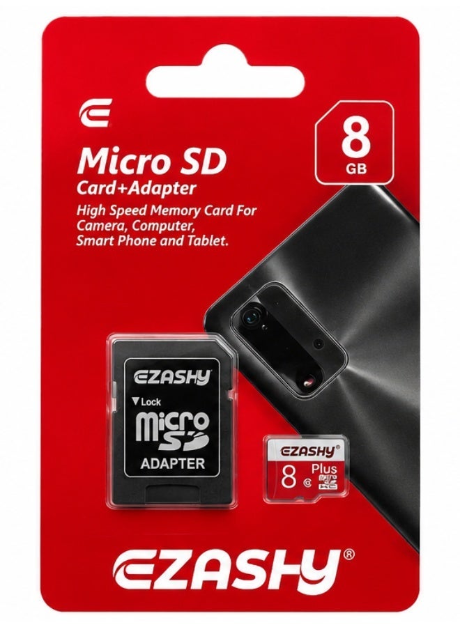 ايزاشي بطاقة ذاكرة EZASHY بسعة 8 جيجابايت من نوع Micro SD مع محول SD | بطاقة تخزين للهواتف الذكية والكاميرات والأجهزة اللوحية وأجهزة الكمبيوتر - Image 1
